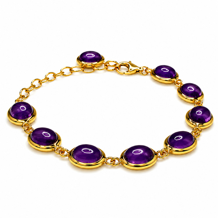 21.40 Ct.Tw. Purple Amethyst Bezel Bracelet, 22K Gold Plated Silver