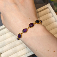 21.40 Ct.Tw.Total Carat Weight Purple Amethyst Bezel Bracelet, 22K Gold Plated Silver Life Style