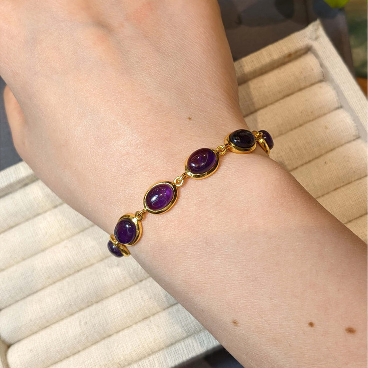 21.40 Ct.Tw. Purple Amethyst Bezel Bracelet, 22K Gold Plated Silver