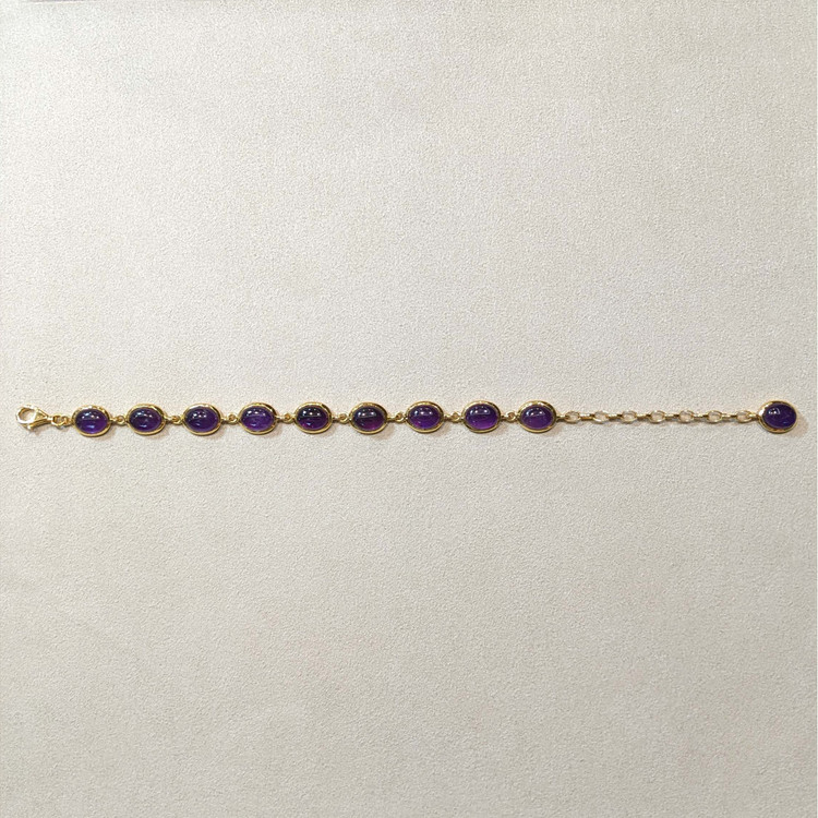 21.40 Ct.Tw. Purple Amethyst Bezel Bracelet, 22K Gold Plated Silver