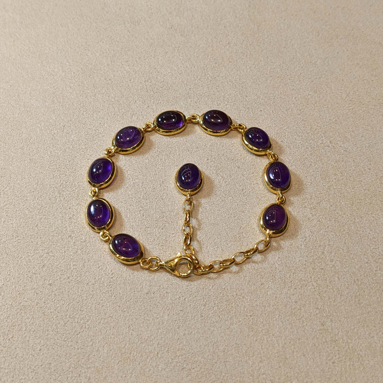 21.40 Ct.Tw. Purple Amethyst Bezel Bracelet, 22K Gold Plated Silver