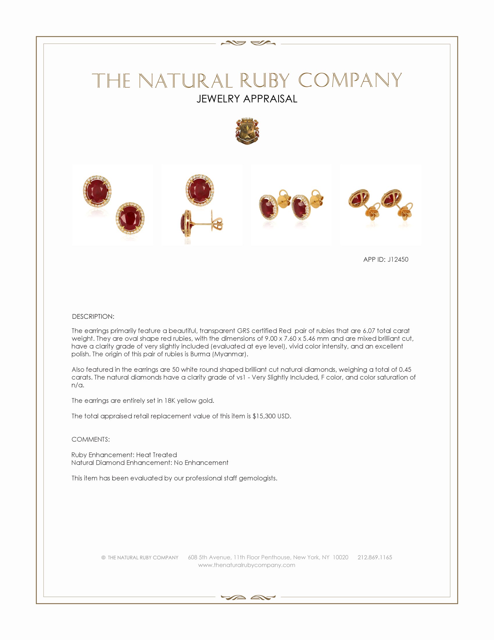 6.07 Ct.Tw. Ruby and Natural Diamond Drops Earrings, 18K Yellow Gold