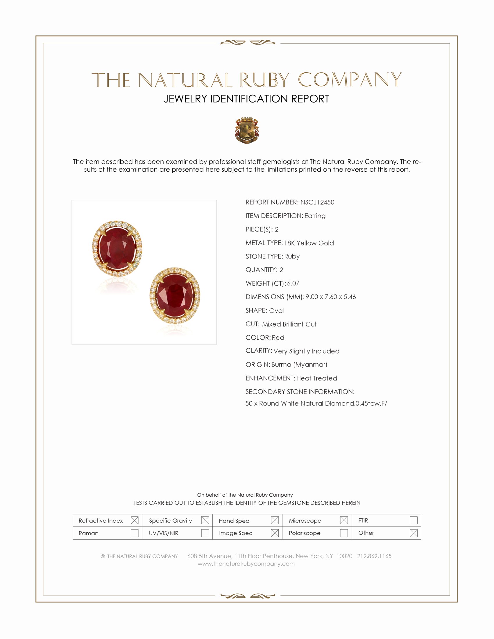 6.07 Ct.Tw. Ruby and Natural Diamond Drops Earrings, 18K Yellow Gold