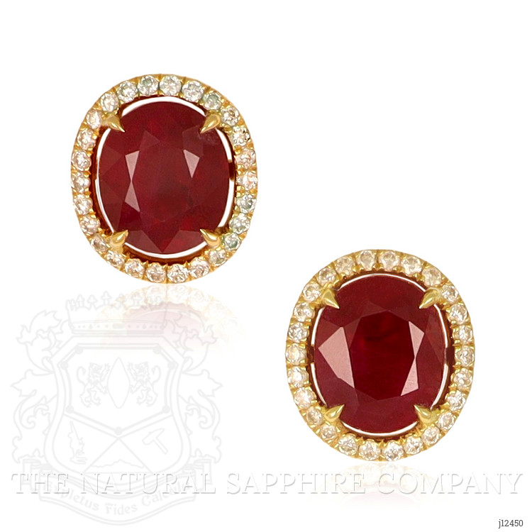 6.07 Ct.Tw. Ruby and Natural Diamond Drops Earrings, 18K Yellow Gold