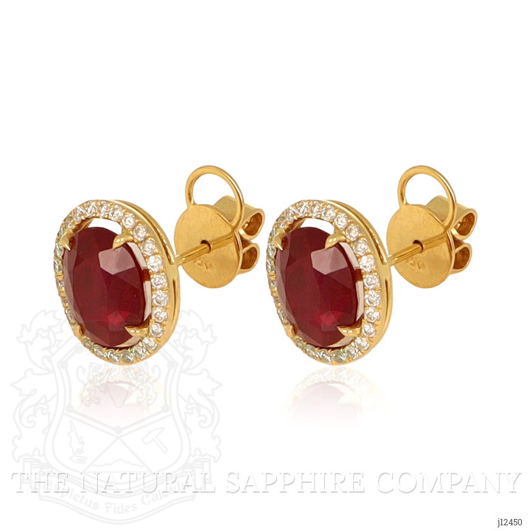 6.07 Ct.Tw. Ruby and Natural Diamond Drops Earrings, 18K Yellow Gold