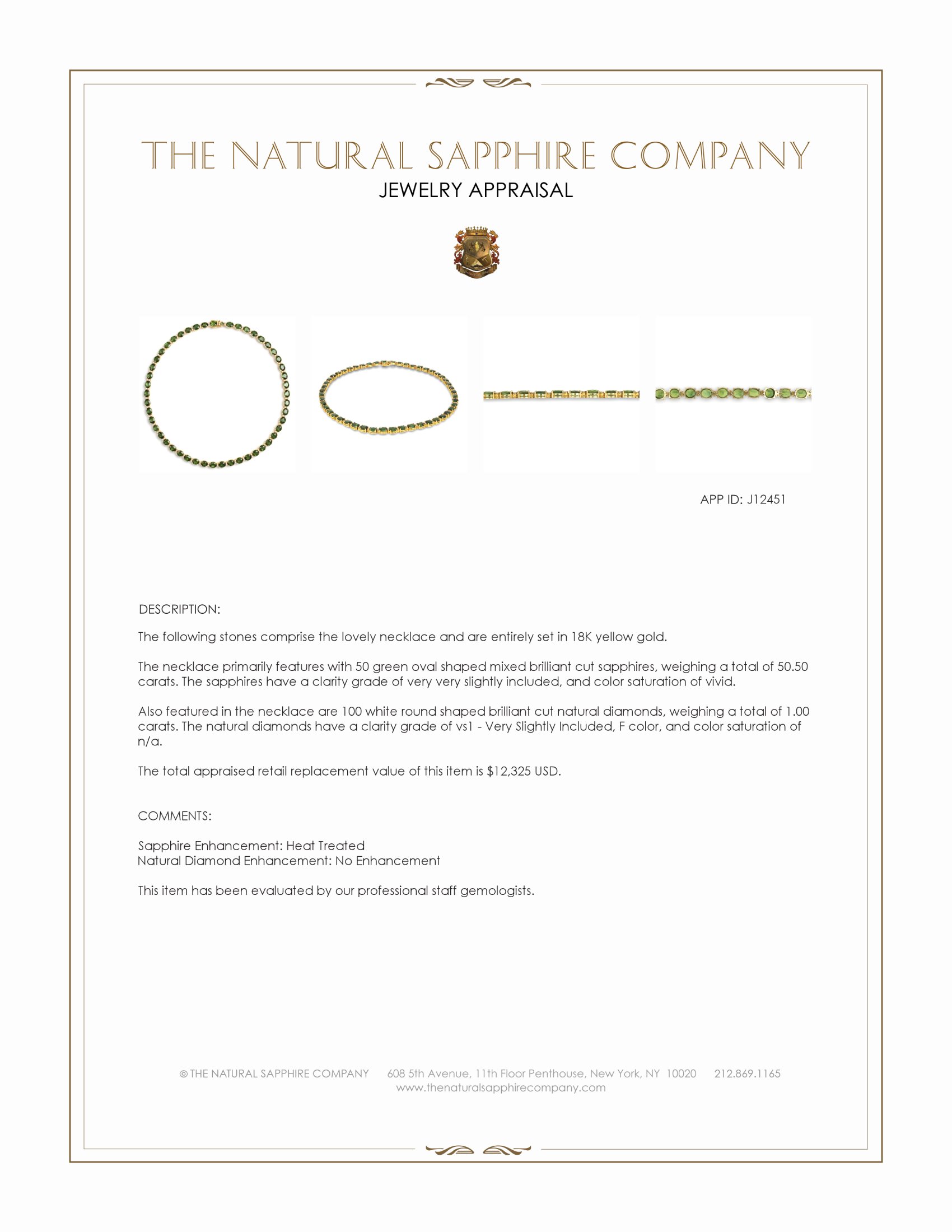 50.50 Ct. Green Sapphire and Natural Diamond Tennis/Riviere Necklace, 18K Yellow Gold