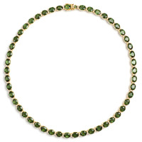 50.50 Ct. Green Sapphire and Natural Diamond Tennis/Riviere Necklace, 18K Yellow Gold Video