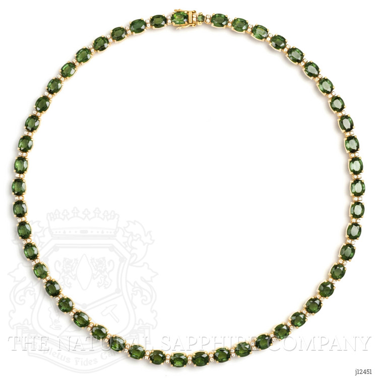 50.50 Ct. Green Sapphire and Natural Diamond Tennis/Riviere Necklace, 18K Yellow Gold