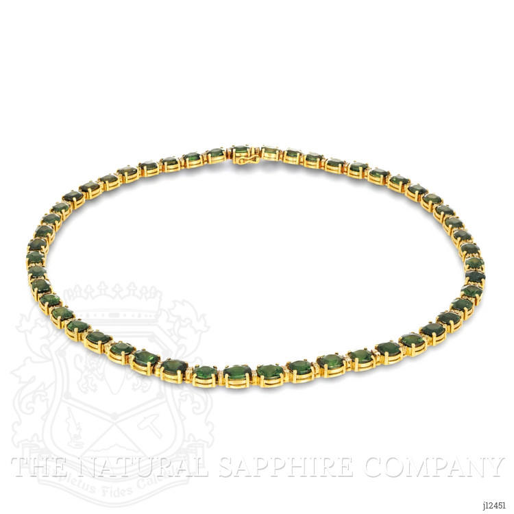 50.50 Ct. Green Sapphire and Natural Diamond Tennis/Riviere Necklace, 18K Yellow Gold