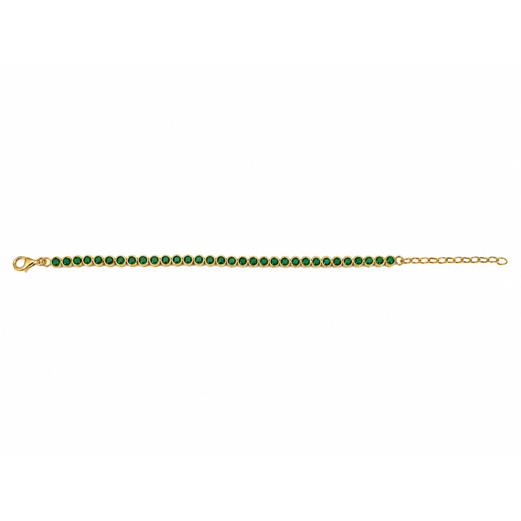 4.75 Ct.Tw. Green Agate Bezel Bracelet, 22K Gold Plated Silver