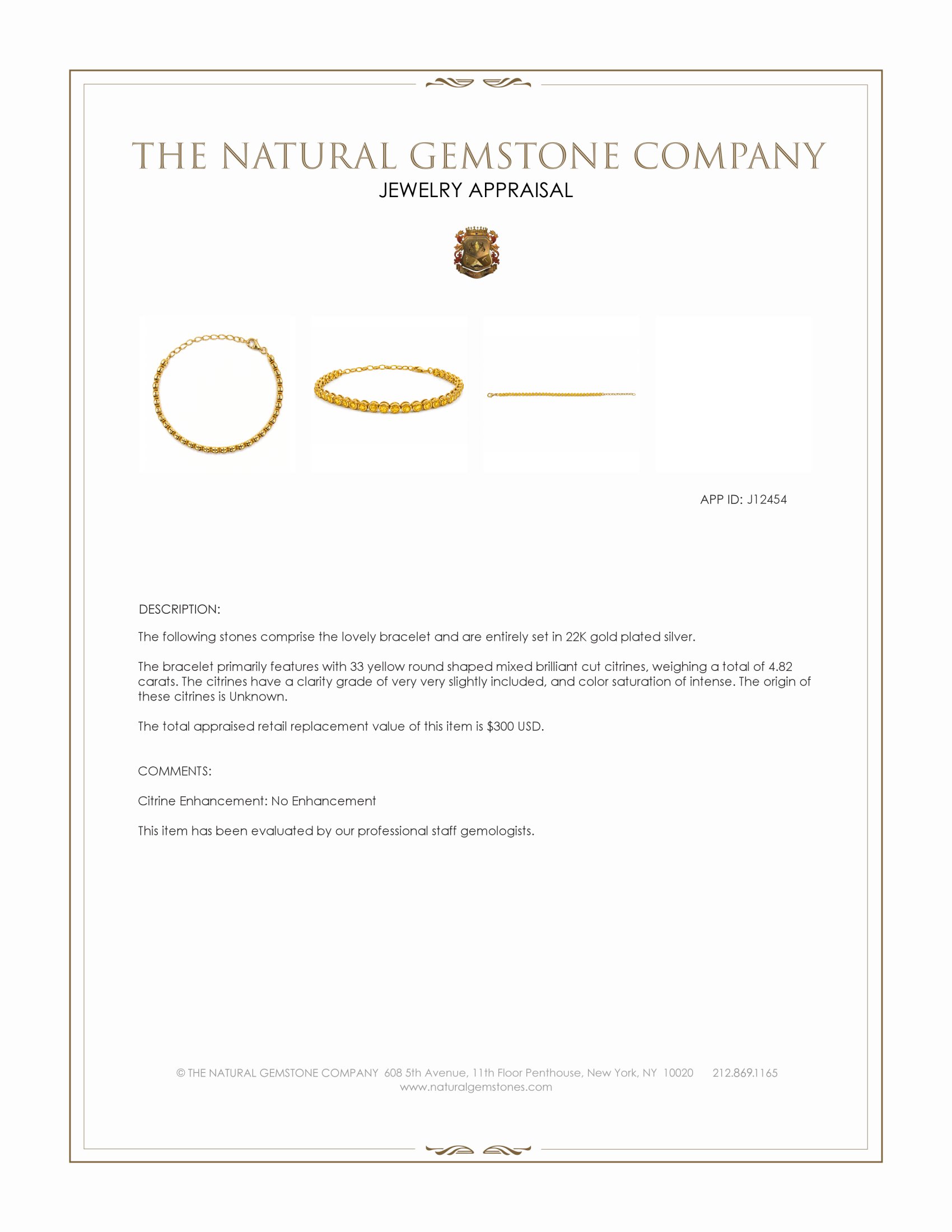 4.82 Ct.Tw. Yellow Citrine Bezel Bracelet, 22K Gold Plated Silver