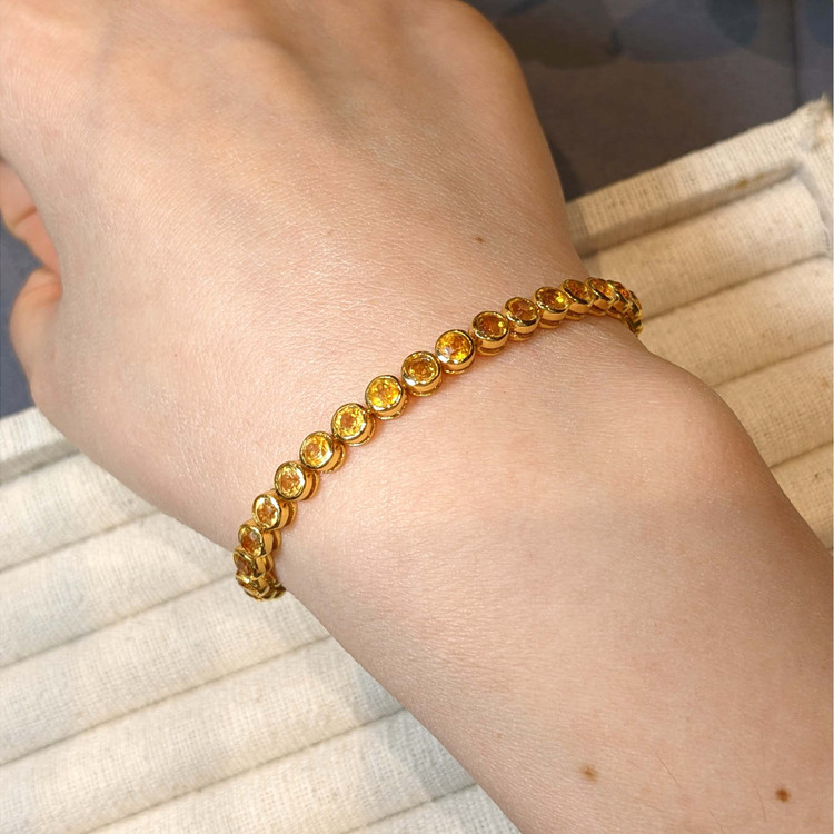 4.82 Ct.Tw. Yellow Citrine Bezel Bracelet, 22K Gold Plated Silver