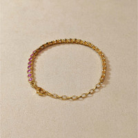 3.57 Ct.Tw.Total Carat Weight Ruby Bezel Bracelet, 22K Gold Plated Silver Life Style