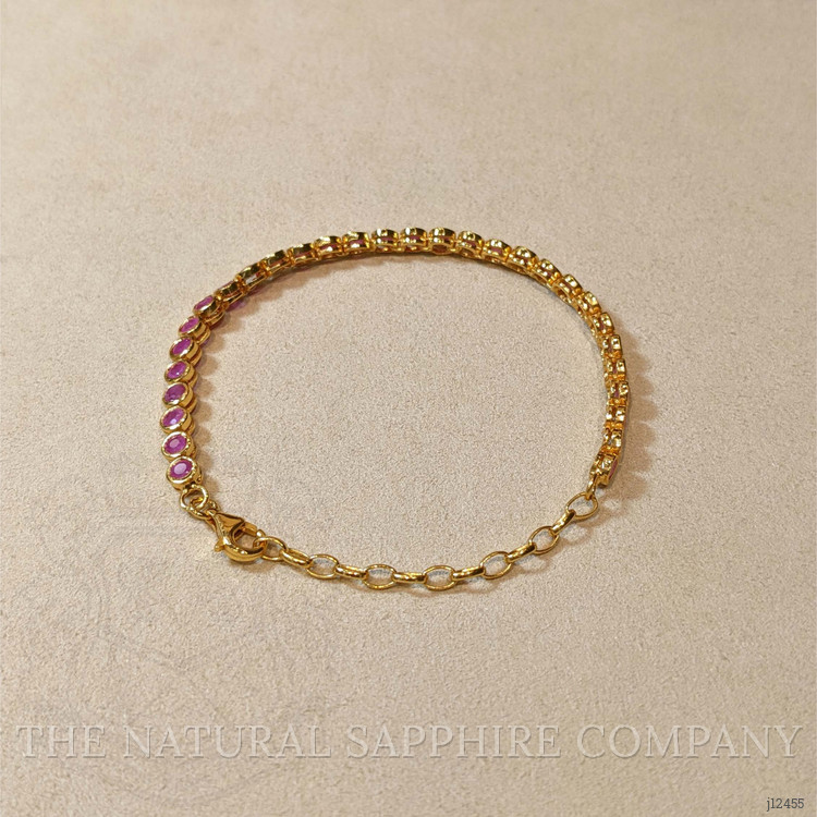3.57 Ct.Tw. Ruby Bezel Bracelet, 22K Gold Plated Silver