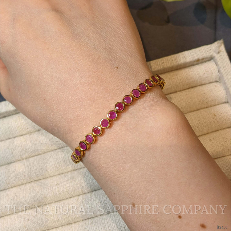 3.57 Ct.Tw. Ruby Bezel Bracelet, 22K Gold Plated Silver