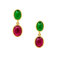 13.54 Ct.Tw. Agate and Ruby 22K Gold Plated Silver earring
