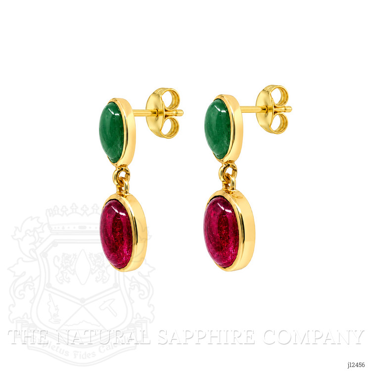 13.54 Ct.Tw. Ruby and Green Agate Studs Earrings, 22K Gold Plated Silver