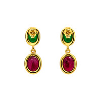 13.54 Ct.Tw.Total Carat Weight Ruby and Green Agate Studs Earrings, 22K Gold Plated Silver Image