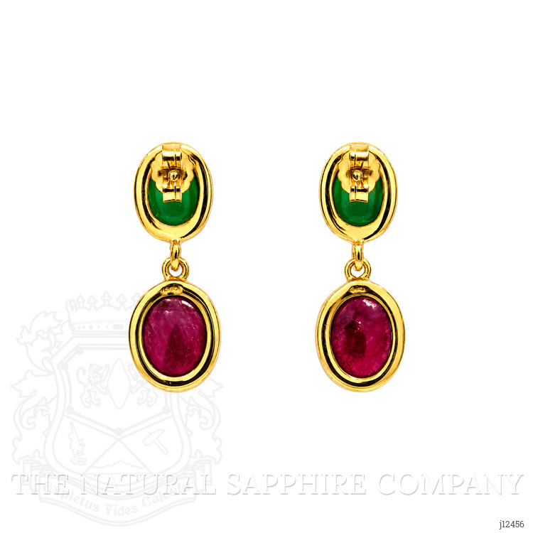 13.54 Ct.Tw. Ruby and Green Agate Studs Earrings, 22K Gold Plated Silver