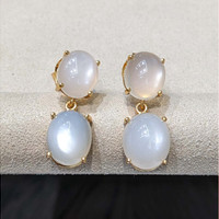 18.38 Ct.Tw.Total Carat Weight White Moonstone Studs Earrings, 22K Gold Plated Silver Life Style