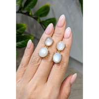 18.38 Ct.Tw.Total Carat Weight White Moonstone Studs Earrings, 22K Gold Plated Silver Life Style