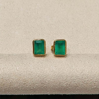 1.48&nbsp;Ct.Tw.Total Carat Weight Green Agate Studs Earrings, 22K Gold Plated Silver Life Style
