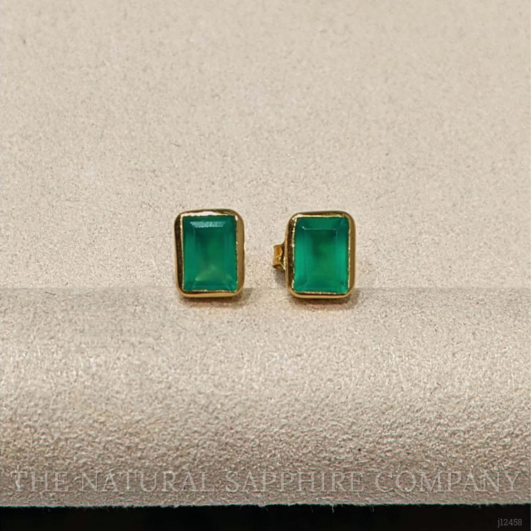 1.48 Ct.Tw. Green Agate Studs Earrings, 22K Gold Plated Silver