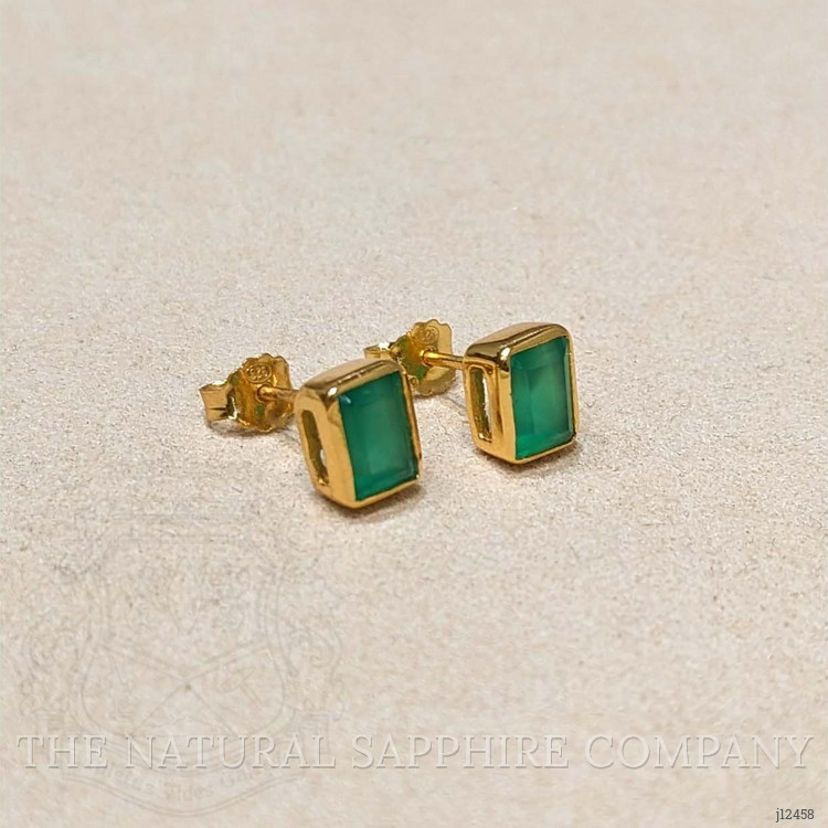 1.48 Ct.Tw. Green Agate Studs Earrings, 22K Gold Plated Silver