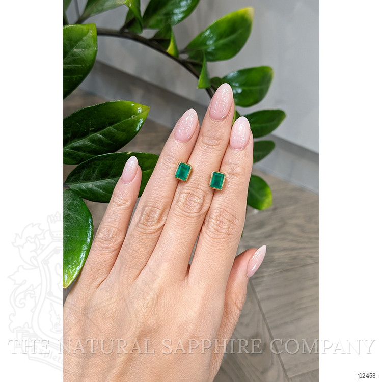 1.48 Ct.Tw. Green Agate Studs Earrings, 22K Gold Plated Silver