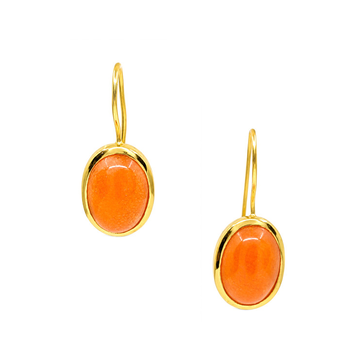 8.64 Ct.Tw. Orange Carnelian Hoops Earrings, 22K Gold Plated Silver