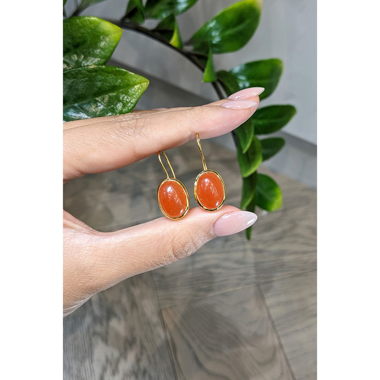 8.64 Ct.Tw. Orange Carnelian Hoops Earrings, 22K Gold Plated Silver