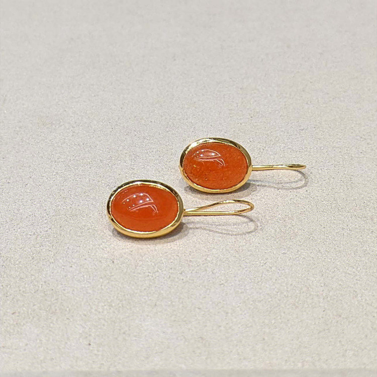 8.64 Ct.Tw. Orange Carnelian Hoops Earrings, 22K Gold Plated Silver