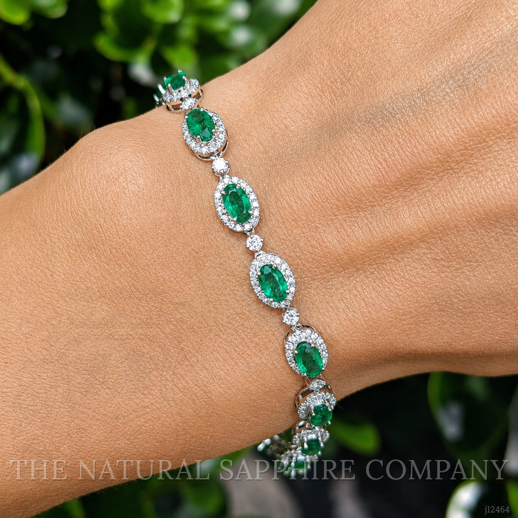 3.64 Ct.Tw. Emerald and Natural Diamond Pave Bracelet, 14K White Gold