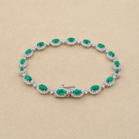 3.64&nbsp;Ct.Tw.Total Carat Weight Emerald and Natural Diamond Pave Bracelet, 14K White Gold Image