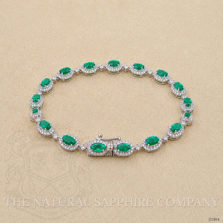 3.64 Ct.Tw. Emerald and Natural Diamond Pave Bracelet, 14K White Gold