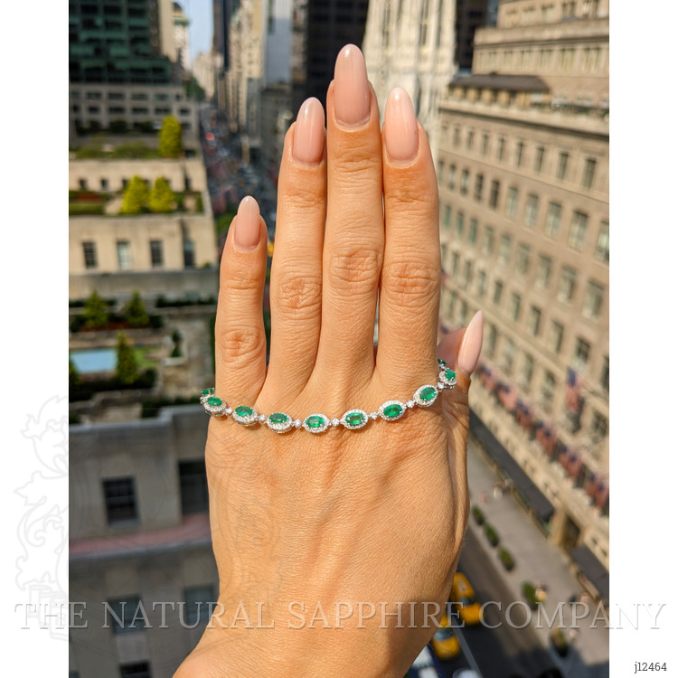 3.64 Ct.Tw. Emerald and Natural Diamond Pave Bracelet, 14K White Gold