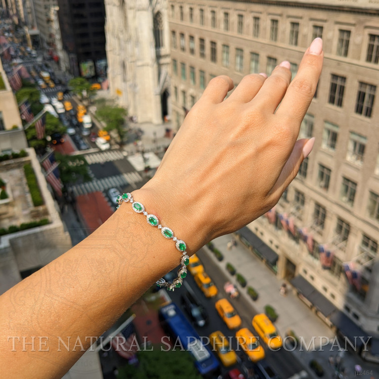 3.64 Ct.Tw. Emerald and Natural Diamond Pave Bracelet, 14K White Gold