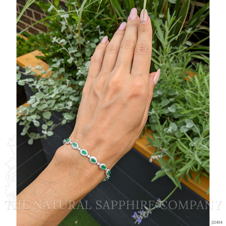3.64 Ct.Tw. Emerald and Natural Diamond Pave Bracelet, 14K White Gold