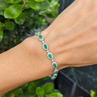 3.64 Ct.Tw.Total Carat Weight Emerald and Natural Diamond Pave Bracelet, 14K White Gold Life Style
