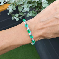 15.90 Ct.Tw.Total Carat Weight Emerald and Natural Diamond Pave Bracelet, 14K Yellow Gold Life Style