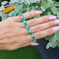 15.90&nbsp;Ct.Tw.Total Carat Weight Emerald and Natural Diamond Pave Bracelet, 14K Yellow Gold Life Style