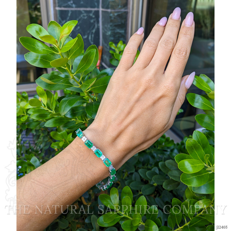 15.90 Ct.Tw. Emerald and Natural Diamond Pave Bracelet, 14K Yellow Gold