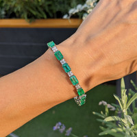 15.90 Ct.Tw.Total Carat Weight Emerald and Natural Diamond Pave Bracelet, 14K Yellow Gold Life Style