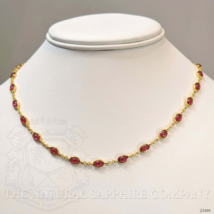 16.79 Ct. Purplish Red Ruby Bezel Necklace, 22K Gold Plated Silver