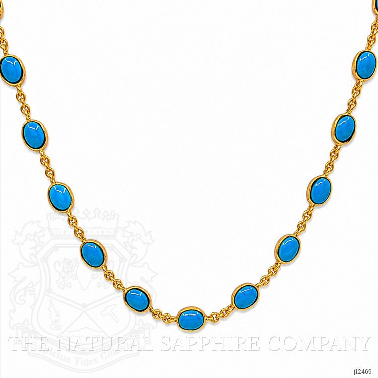 22.36 Ct. Blue Turquoise Bezel Necklace, 22K Gold Plated Silver