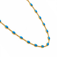 22.36 Ct. Blue Turquoise Bezel Necklace, 22K Gold Plated Silver Image