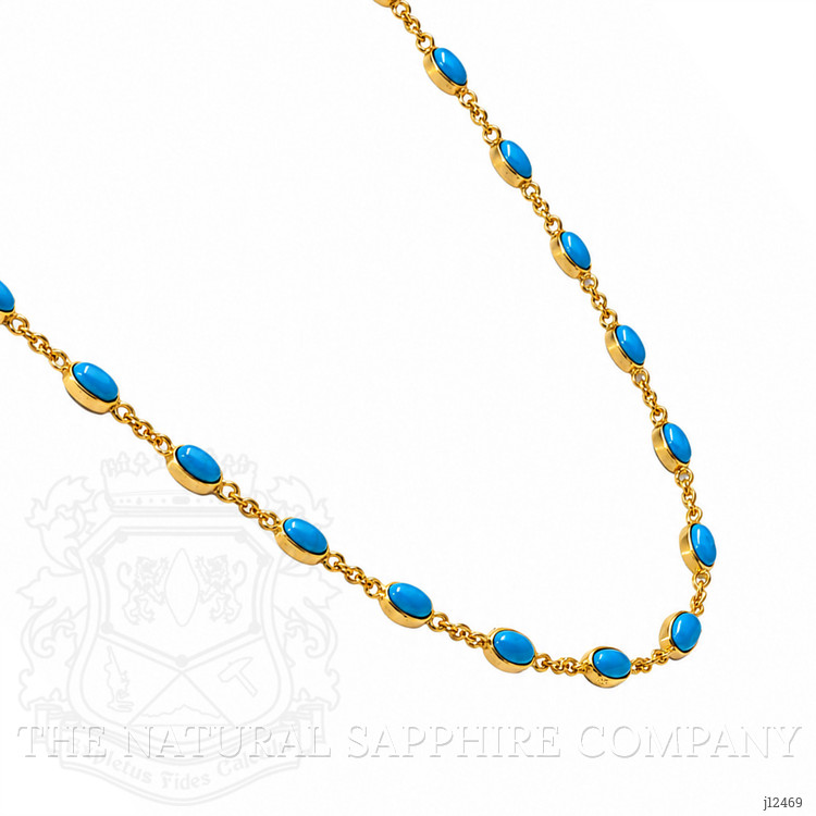 22.36 Ct. Blue Turquoise Bezel Necklace, 22K Gold Plated Silver