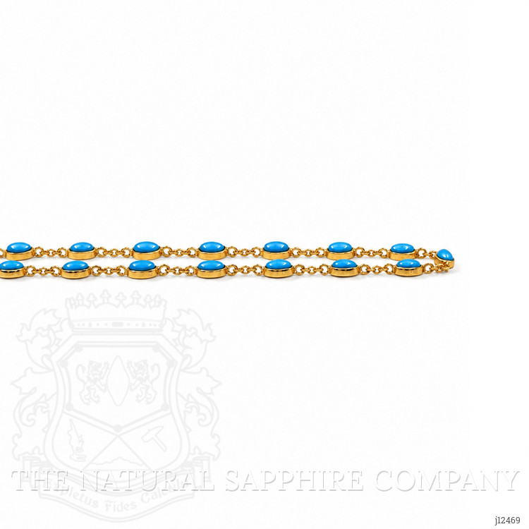 22.36 Ct. Blue Turquoise Bezel Necklace, 22K Gold Plated Silver