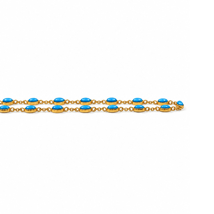 22.36 Ct. Blue Turquoise Bezel Necklace, 22K Gold Plated Silver