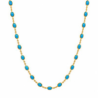 22.36 Ct. Blue Turquoise Bezel Necklace, 22K Gold Plated Silver Image